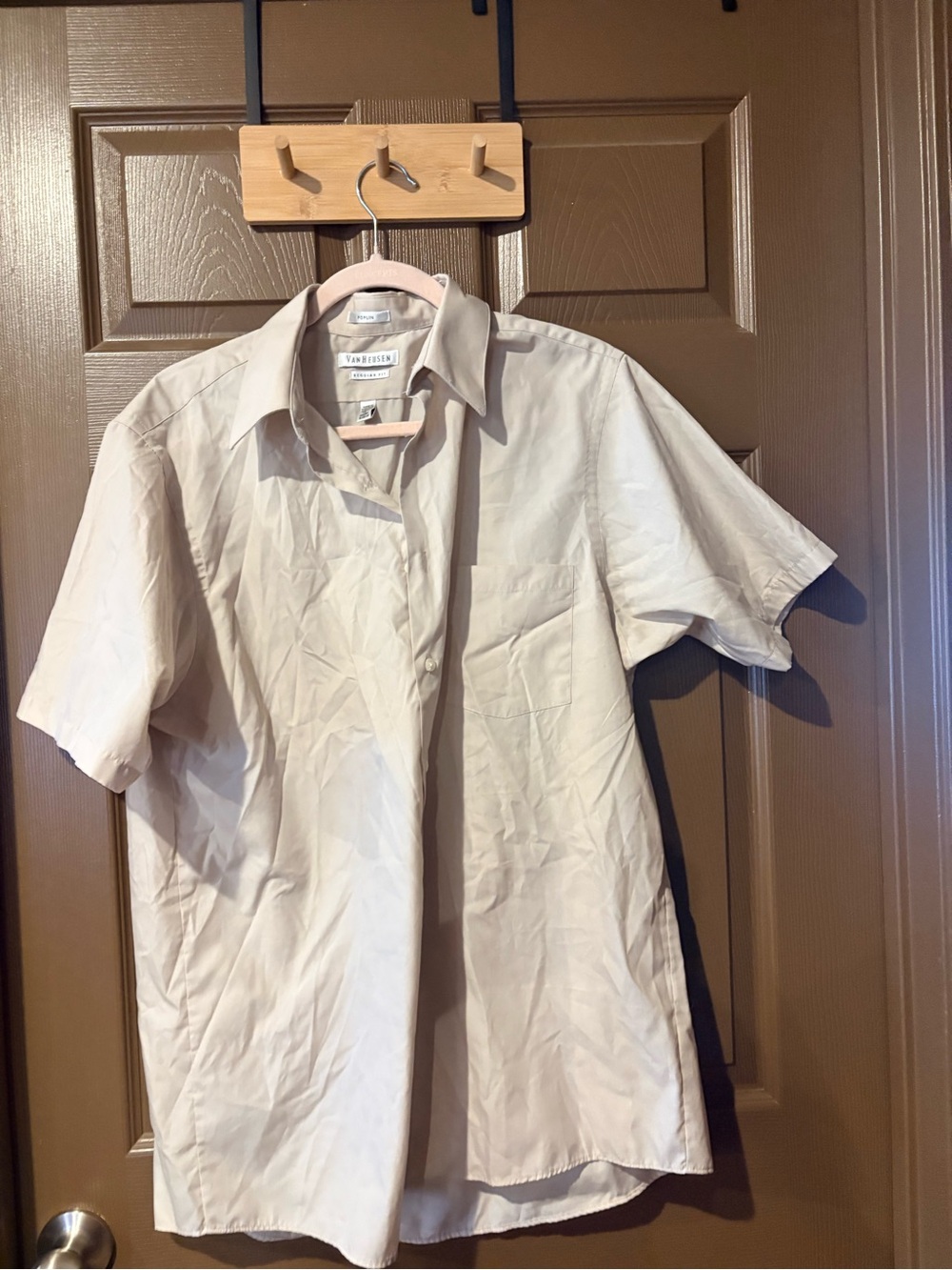 Van Heusen Men’s Short-Sleeve Button-Down Shirt — Beige